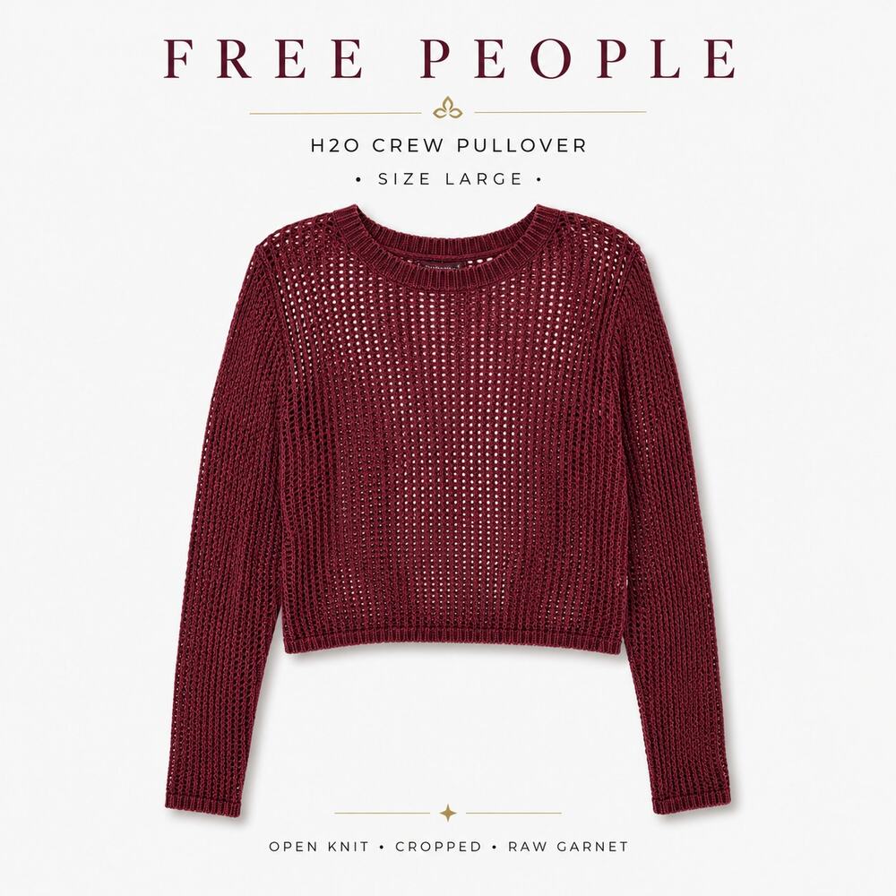 Free People H2O Crew Pullover Women’s Large NWT Open Knit Cropped Raw Garnet